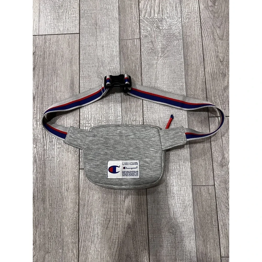Champion Waist Bag Black Fanny Pack Crossbody Logo Adjustable Wide Strap Grey
